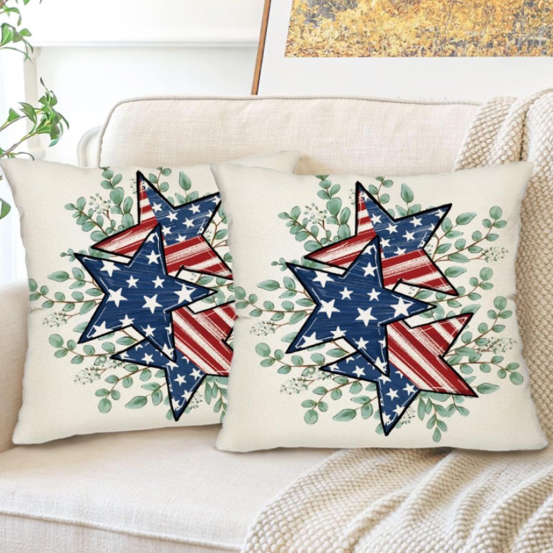 Cozy Patriotic Throw Pillow Covers for Summer | Willow Haven Co Patriotic summer throw pillow covers styled on a cozy neutral sofa