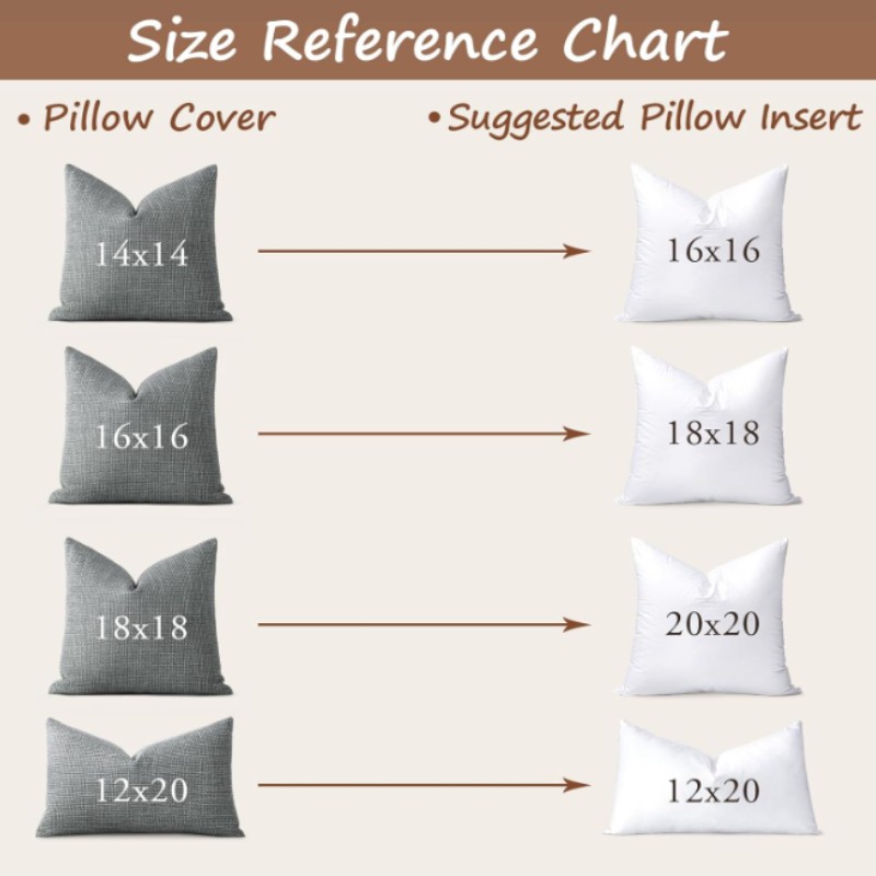 Soft and Fluffy 20 x 20 Throw Pillow Inserts (Set of 2) | Willow Haven Co Pillow insert size reference chart for decorative pillow covers