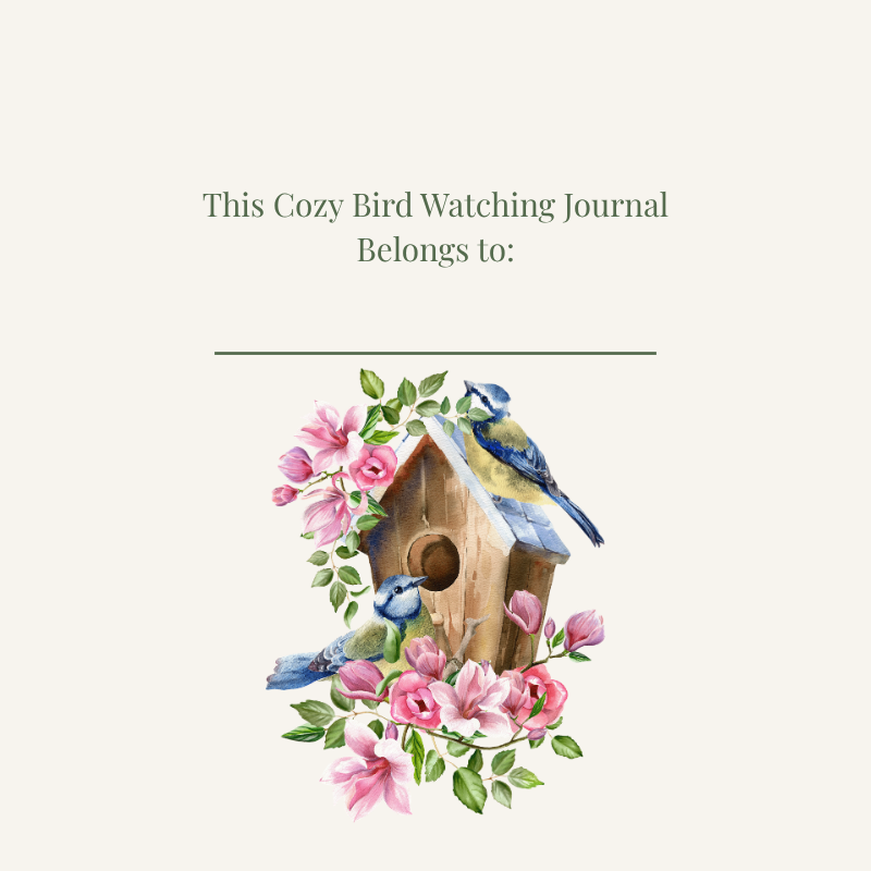 Cozy Bird Watching Journal: Sightings, Nature Notes, and Outdoor Discoveries | Willow Haven Co Cozy Bird Watching Journal ownership page with birdhouse and birds illustration