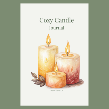 Cozy Candle Journal cover featuring watercolor candles and warm candlelight