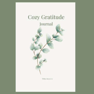 Cozy Gratitude Journal cover with eucalyptus botanical artwork and cream background