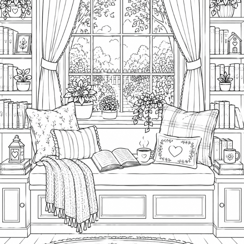 Cozy Reading Retreats Coloring Book: 50 Cozy Reading Retreat Scenes to Color | Willow Haven Co Cozy Reading Retreats Coloring Book: 50 Cozy Reading Retreat Scenes to Color - Image 6
