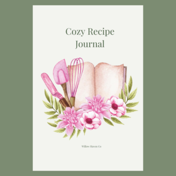 Cozy Recipe Journal Front Cover featuring kitchen items and flowers