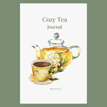 Cozy Tea Journal cover featuring teapot, teacup, and floral artwork