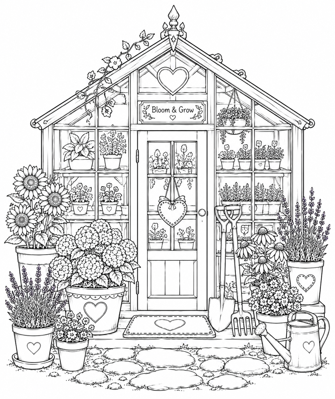 Cozy Garden Coloring Book: 50 Cozy Garden Scenes to Color | Willow Haven Co Cozy Garden Greenhouse